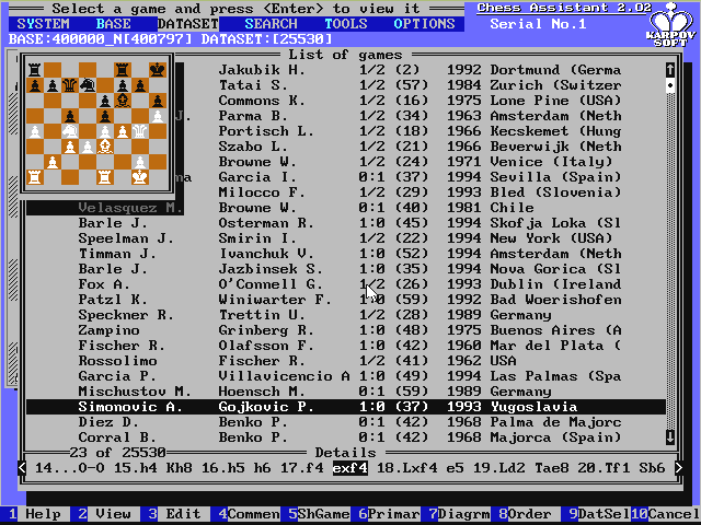 Chess Assistant 2.0, game list view