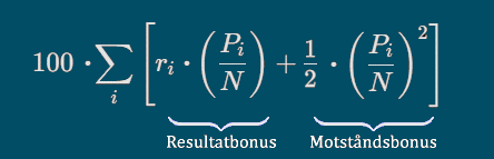 WNT = 100 * SUM_i [ r_i * (P_i / N) + (1/2) * (P_i / N)^2 ]